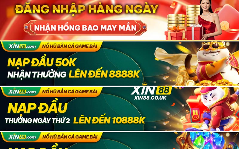 Tổng hợp các ưu đãi nạp tiền mỗi ngày tại XIN88
